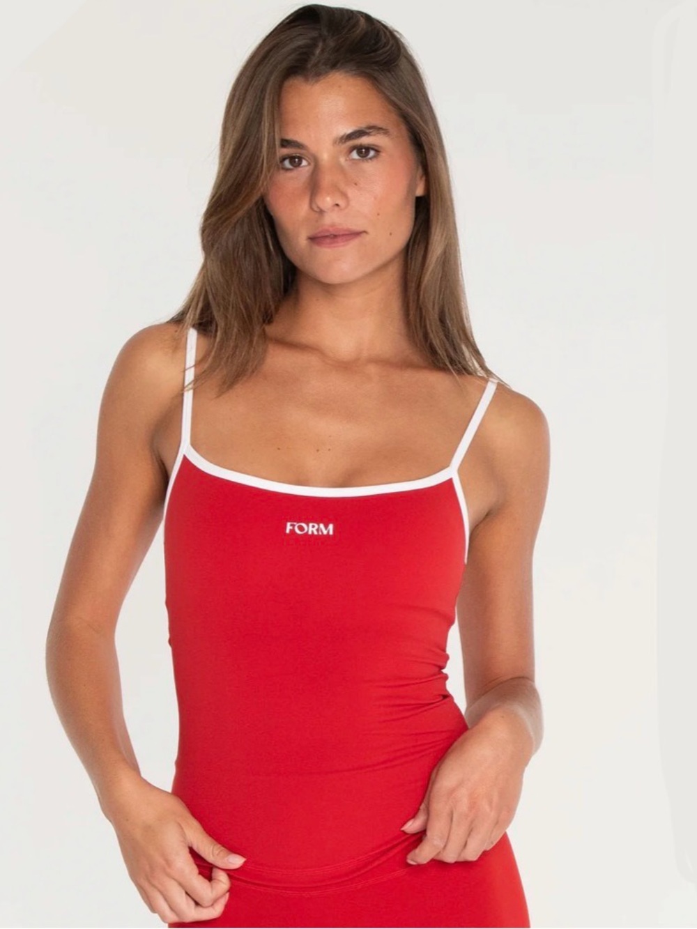 Red Spaghetti-Strap Tank Top with White Trim